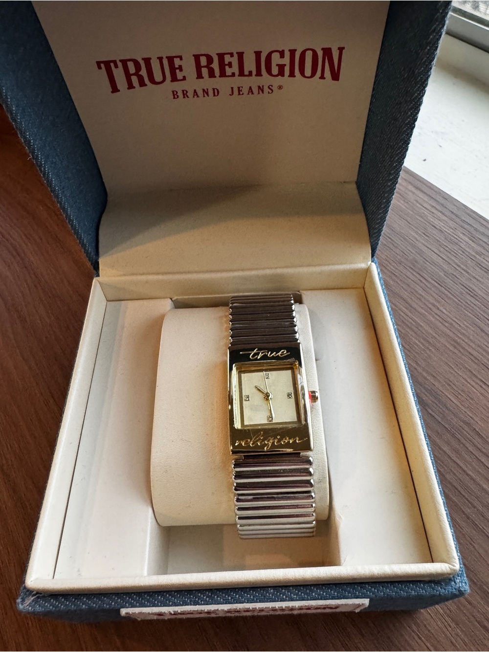 True Religion Two-Tone Silver and Gold Stretch Bracelet Watch